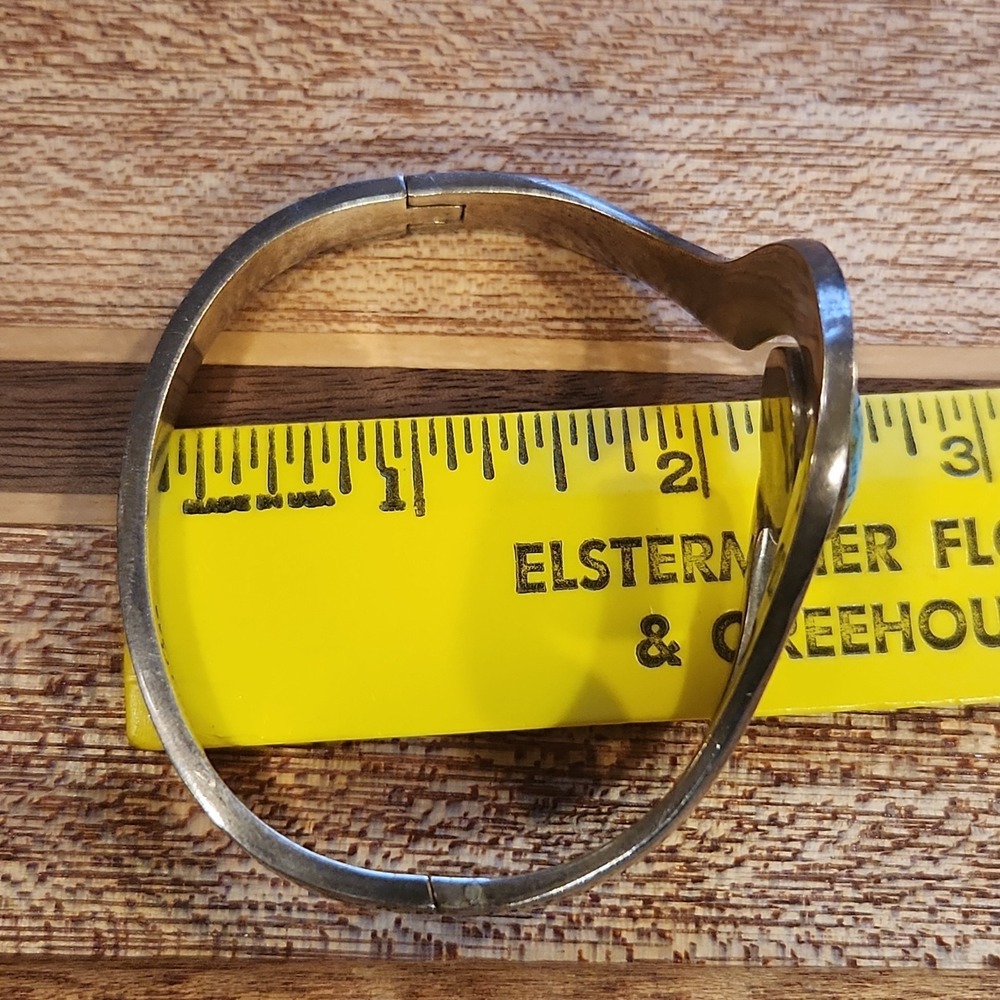 Vintage Mexican Sterling Silver 925 & Turquoise Bracelet Hinged Statement Trendy - Picture 14 of 16